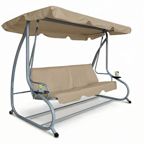 11493A • Kerti hintaágy - 200 x 120 x 164 cm - sötét bézs - pohártartóval