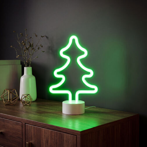 43996D • Neon LED lámpa - zöld fenyőfa - 3 x AA + USB - 18,5 x 8,5 x 28 cm