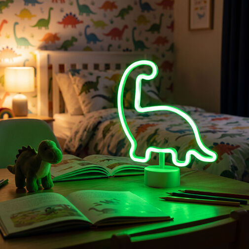 43996E • Neon LED lámpa - zöld dinoszaurusz - 3 x AA + USB - 25,9 x 8,5 x 24,3 cm
