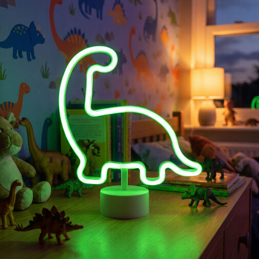 43996E • Neon LED lámpa - zöld dinoszaurusz - 3 x AA + USB - 25,9 x 8,5 x 24,3 cm
