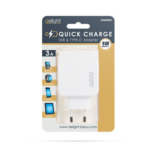 55044WH • Hálózati Adapter USB + Type-C PD18W gyorstöltéssel - fehér