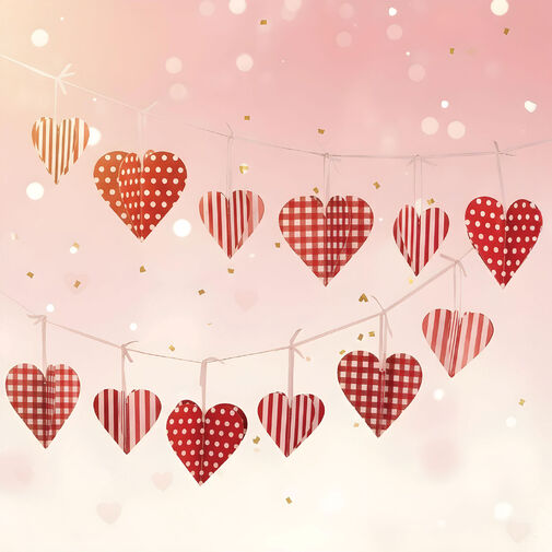 56096 • Girland - papír - piros kockás szívek - 2 m