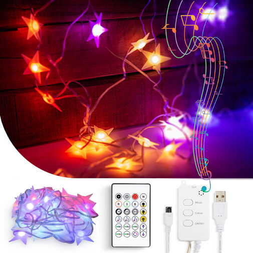 58385 • Smart fényfüzér - csillag - zene mód - USB - 25 RGB LED - 5 m - Bluetooth