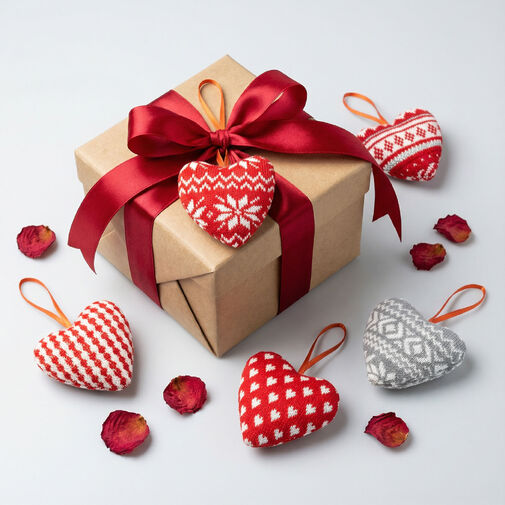 59508 • Mini textil dekoráció párna - szív - akasztóval - 12 x 5 x 11 cm - 5 féle