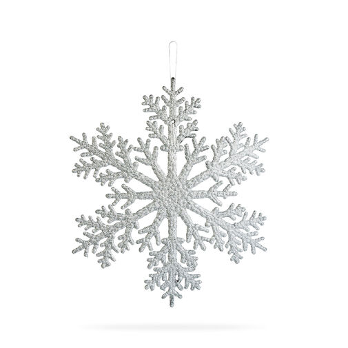 59704B • Karácsonyi dekoráció - jégkristály - glitteres ezüst - akasztható - 31 cm