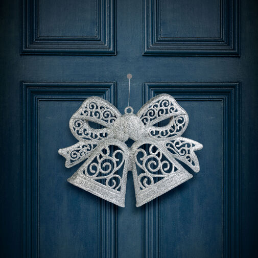 59705B • Karácsonyi dekoráció - masni - akasztható - ezüst - 35 cm