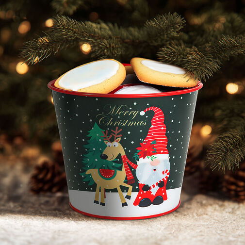 59724B • Karácsonyi dekoráció - fém kaspó, vödör - Manó - 13 x 11 cm