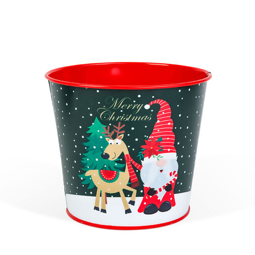 59724B • Karácsonyi dekoráció - fém kaspó, vödör - Manó - 13 x 11 cm