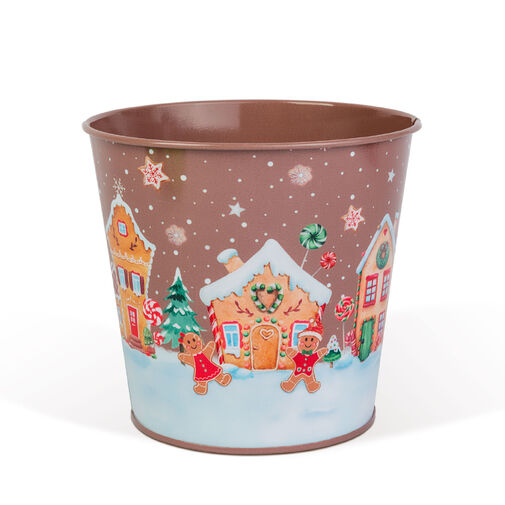 59724C • Karácsonyi dekoráció - fém kaspó, vödör - Mézeskalács - 13 x 11 cm