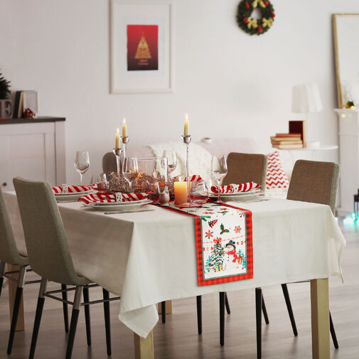59732B • Karácsonyi dekoráció - asztalterítő futó - manós - 183 x 33 cm