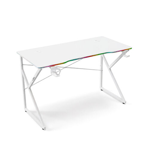 BMD1127WH • Gamer asztal - 120 x 60 x 75 cm - RGB LED, USB, pohártartó, fejhallgató tartó, 15 mm MDF - fehér