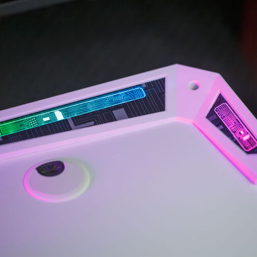 BMD1128WH • Gamer asztal - 120 x 60 x 75 cm - RGB LED, USB, pohártartó, fejhallgató tartó, szénszálas - fehér