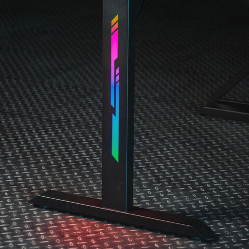 BMD1129BK • Gamer asztal - 120 x 60 x 75 cm - RGB LED, USB, pohártartó, fejhallgató tartó, 5 mm üveg - fekete