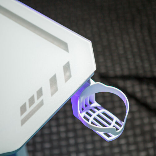 BMD1129WH • Gamer asztal - 120 x 60 x 75 cm - RGB LED, USB, pohártartó, fejhallgató tartó, 5 mm üveg - fehér