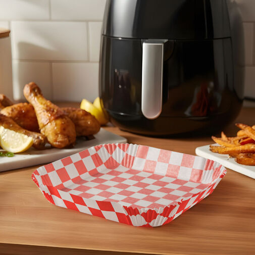 BW1030A • Air fryer sütőpapír - olaj nélküli sütőhöz - kockás, négyzet - 20 cm - 50 db / csomag