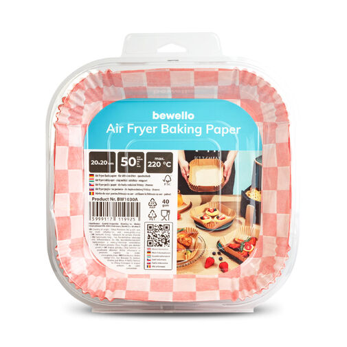 BW1030A • Air fryer sütőpapír - olaj nélküli sütőhöz - kockás, négyzet - 20 cm - 50 db / csomag