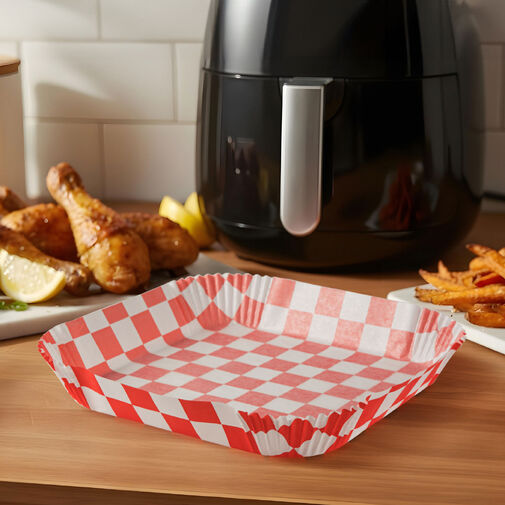 BW1030B • Air fryer sütőpapír - olaj nélküli sütőhöz - kockás, négyzet - 23 cm - 50 db / csomag