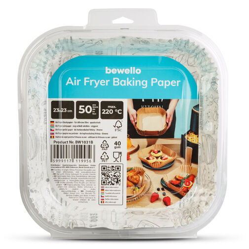 BW1031B • Air fryer sütőpapír - olaj nélküli sütőhöz - mintás, négyzet - 23 cm - 50 db / csomag