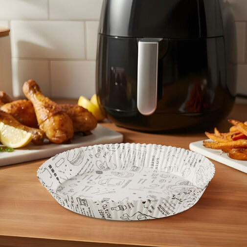 BW1033A • Air fryer sütőpapír - olaj nélküli sütőhöz - mintás, kör - 20 cm - 50 db / csomag